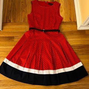 Tommy Hilfiger Red Dress with White Dots and Black Hem